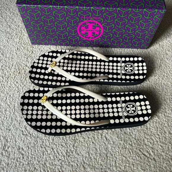 Tory Burch Black and White Polka Dot Sandals - Picture 6 of 12